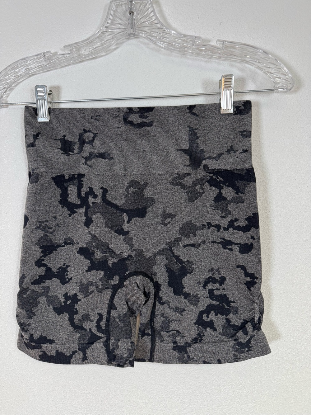 High-Waist Gray Camo Women’s Bike Shorts